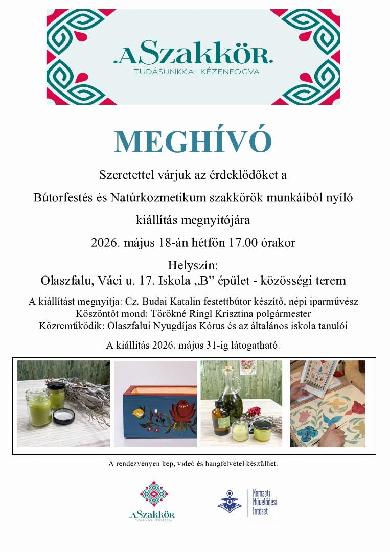 Bútorfestés és Natúrkozmetikum szakkörök munkáiból nyíló kiállítás megnyitó borítóképe