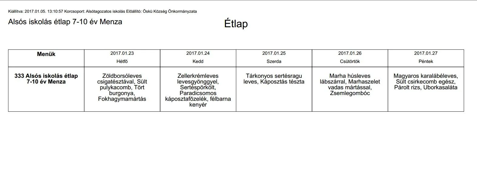 Iskola menzás alsós