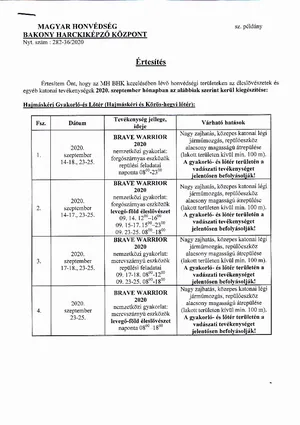  Lőtér értesítőjének kiegészítője