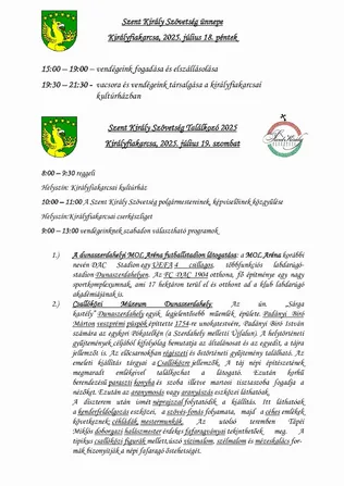 SZENT KIRÁLY SZÖVETSÉG ÜNNEPE borítóképe