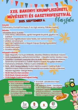 XXII. BAKONYI KRUMPLISZÜRETI, MŰVÉSZETI ÉS GASZTROFESZTIVÁL borítóképe