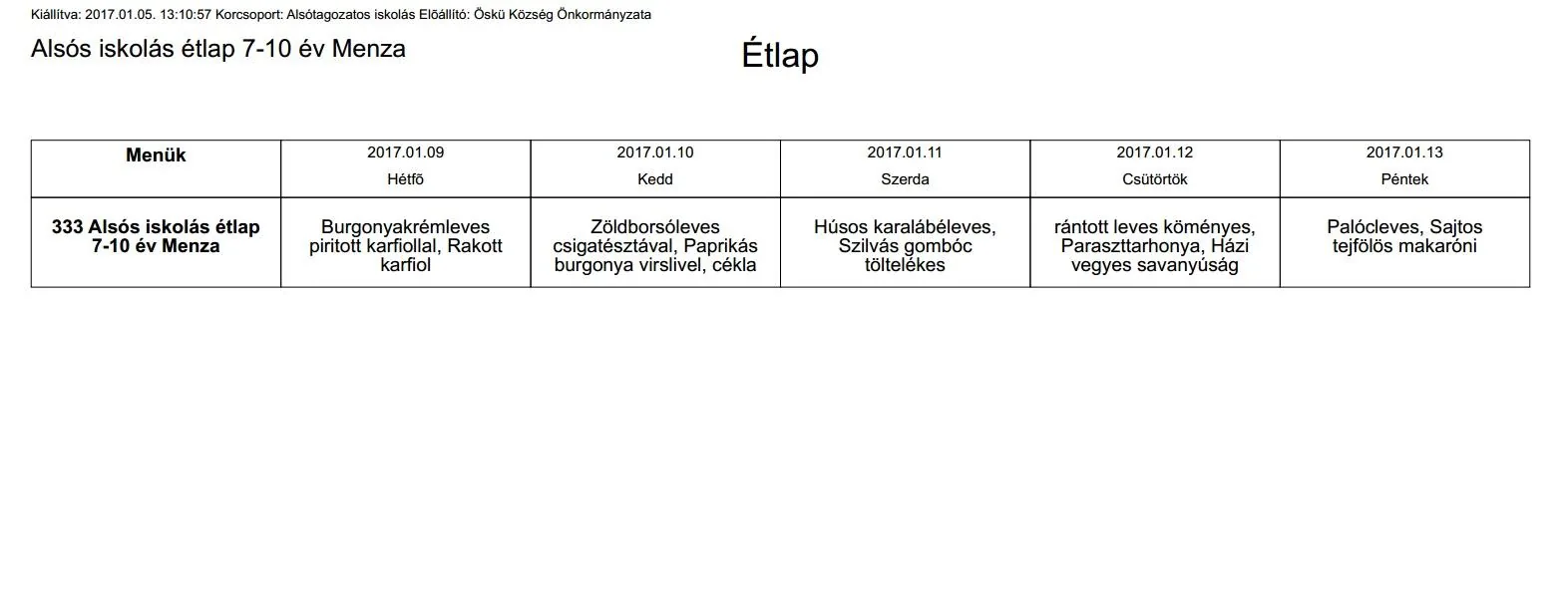 Iskola menzás alsós